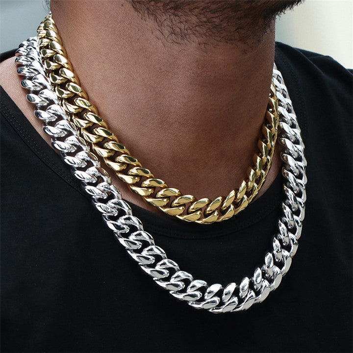 2025 New Men's 18K Gold Plated Stainless Steel Cuban Chain Necklace - Wholesale Hip Hop Jewelry Pendant
