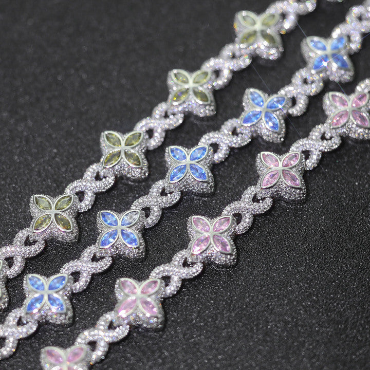 ESKEEM Iced Out Diamond Cross & Clover Bracelet - Hip Hop Luxury Chain for Men & Women