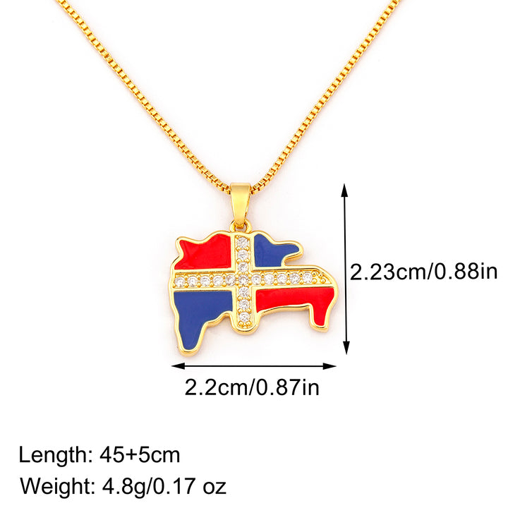 QIKU Exquisite Dominican Flag & African Continent Map Pendant Necklace - Copper Zircon Charm Jewelry for Men & Women, Perfect Fashion Gift