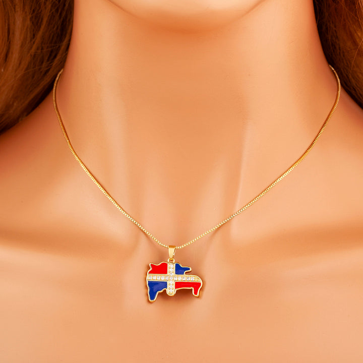 QIKU Exquisite Dominican Flag & African Continent Map Pendant Necklace - Copper Zircon Charm Jewelry for Men & Women, Perfect Fashion Gift