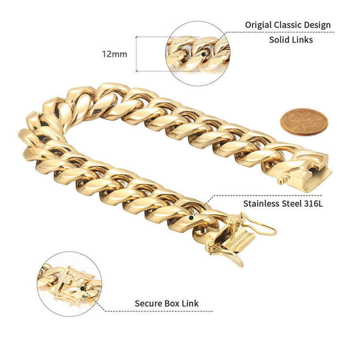 2025 New Men's 18K Gold Plated Stainless Steel Cuban Chain Necklace - Wholesale Hip Hop Jewelry Pendant