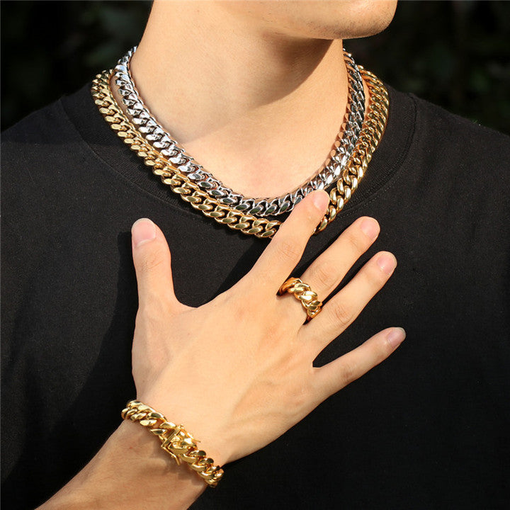 2025 New Men's 18K Gold Plated Stainless Steel Cuban Chain Necklace - Wholesale Hip Hop Jewelry Pendant