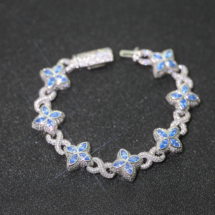 ESKEEM Iced Out Diamond Cross & Clover Bracelet - Hip Hop Luxury Chain for Men & Women