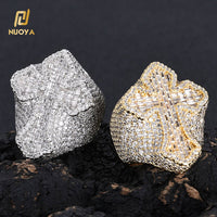 NUOYA Dazzling Men's Hip Hop Cross Ring - 18K White Gold Plated Micro Pave Baguette Zircon for Ultimate Style