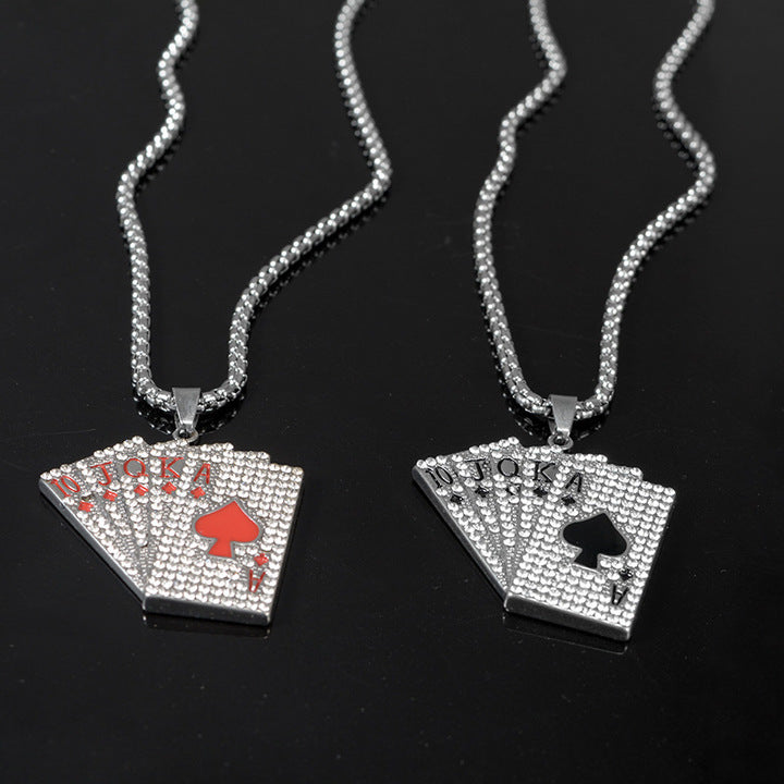 Custom Stainless Steel Men's Vintage Card Pendant Necklace - Hiphop Inspired Long Chain Sweater Jewelry
