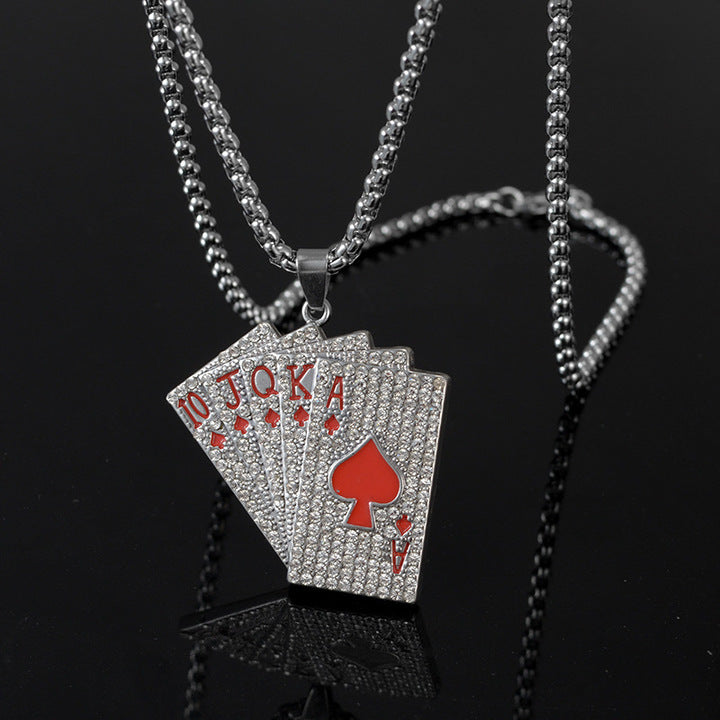 Custom Stainless Steel Men's Vintage Card Pendant Necklace - Hiphop Inspired Long Chain Sweater Jewelry