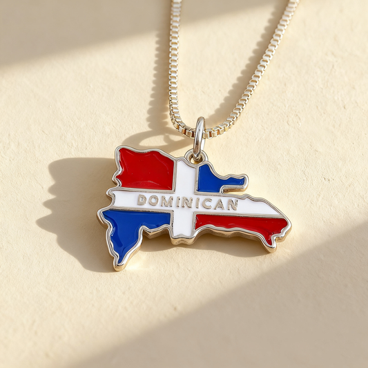QIKU Exquisite Dominican Flag & African Continent Map Pendant Necklace - Copper Zircon Charm Jewelry for Men & Women, Perfect Fashion Gift