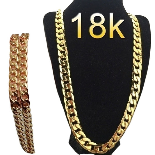 18K Gold Plated Stainless Steel Cuban Chain Necklace - Hip Hop Inspired Luxury Jewelry for Men & Women