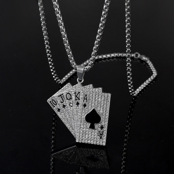 Custom Stainless Steel Men's Vintage Card Pendant Necklace - Hiphop Inspired Long Chain Sweater Jewelry