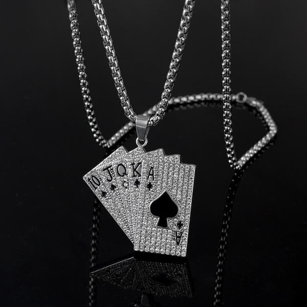 Custom Stainless Steel Men's Vintage Card Pendant Necklace - Hiphop Inspired Long Chain Sweater Jewelry