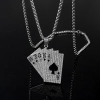 Custom Stainless Steel Men's Vintage Card Pendant Necklace - Hiphop Inspired Long Chain Sweater Jewelry