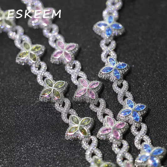 ESKEEM Iced Out Diamond Cross & Clover Bracelet - Hip Hop Luxury Chain for Men & Women