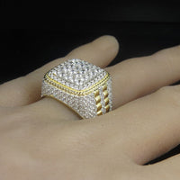 Huitan Luxury Exaggerated Full Crystal Rhinestone Diamond Ring - Iced Out Gold Plated Zircon Wedding Band for Men & Women