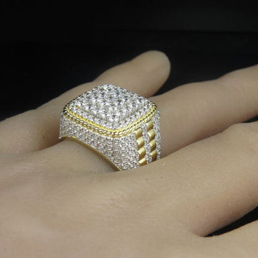 Huitan Luxury Exaggerated Full Crystal Rhinestone Diamond Ring - Iced Out Gold Plated Zircon Wedding Band for Men & Women