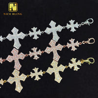 Exquisite 925 Sterling Silver VVS Moissanite Cuban Link Chain Bracelet - Soldier Cross Design for Men