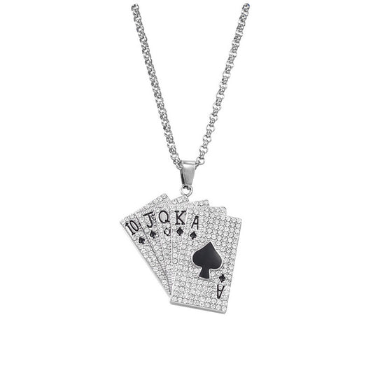 Custom Stainless Steel Men's Vintage Card Pendant Necklace - Hiphop Inspired Long Chain Sweater Jewelry