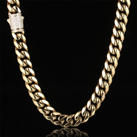 2025 New Men's 18K Gold Plated Stainless Steel Cuban Chain Necklace - Wholesale Hip Hop Jewelry Pendant