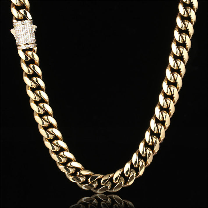 2025 New Men's 18K Gold Plated Stainless Steel Cuban Chain Necklace - Wholesale Hip Hop Jewelry Pendant
