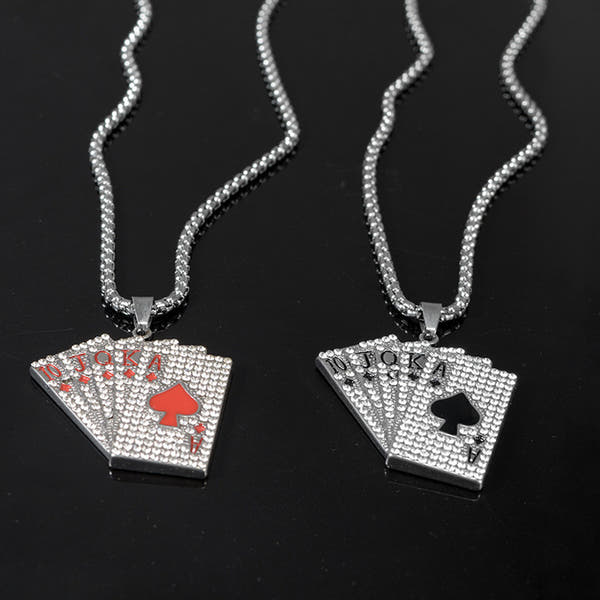 Custom Stainless Steel Men's Vintage Card Pendant Necklace - Hiphop Inspired Long Chain Sweater Jewelry