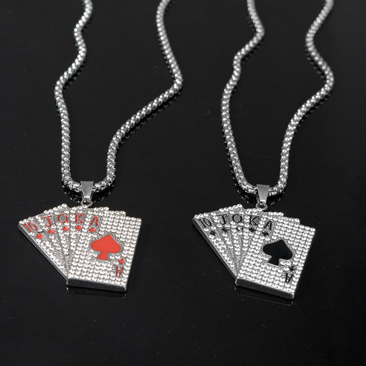 Custom Stainless Steel Men's Vintage Card Pendant Necklace - Hiphop Inspired Long Chain Sweater Jewelry